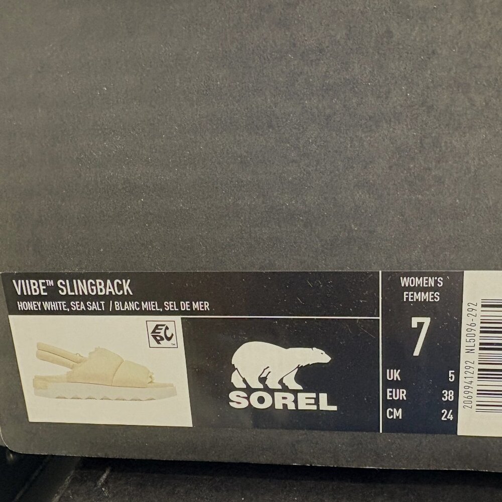 Sorel Viibe Slingback Sandals Quilted Puffy Leather Honey White Size 7 NEW - Picture 7 of 7